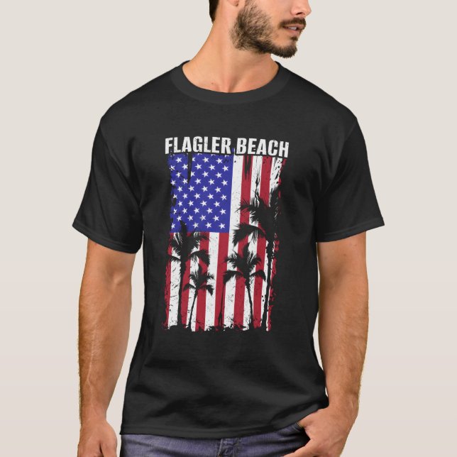 Camiseta Playa Flagler Patriótica Bandera Americana Palmera (Anverso)