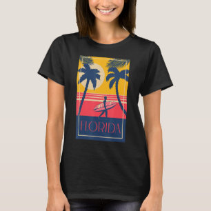 Camiseta Playa Florida con Palmeras y Sol Retro Surfer