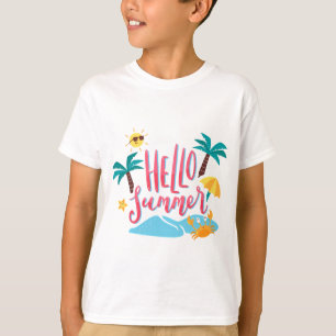 Camiseta Playa - Hola verano con palmeras y cangrejo