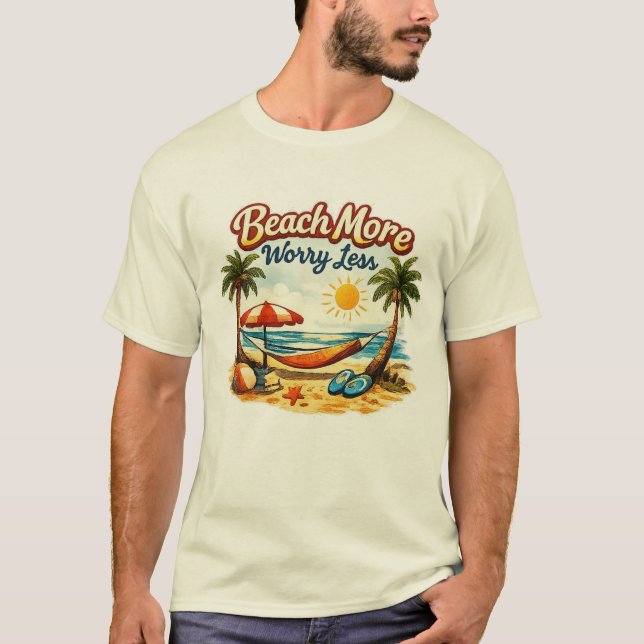 CAMISETA PLAYA MÁS PREOCUPATE MENOS (Anverso)