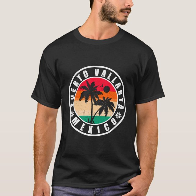 Camiseta Playa Mexicana Puerto Vallarta Palm Tree Retro 80 (Anverso)