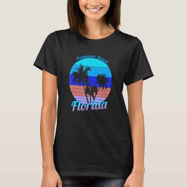 Camiseta Playa Pompano Florida Palmeras Tropicales Retro Va (Anverso)