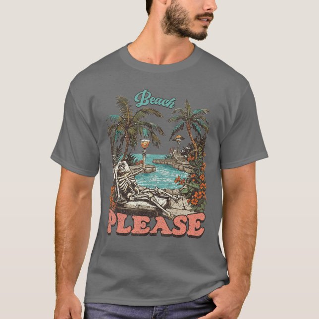 Camiseta Playa Por Favor Summerween Playa De Esqueleto Vaca (Anverso)