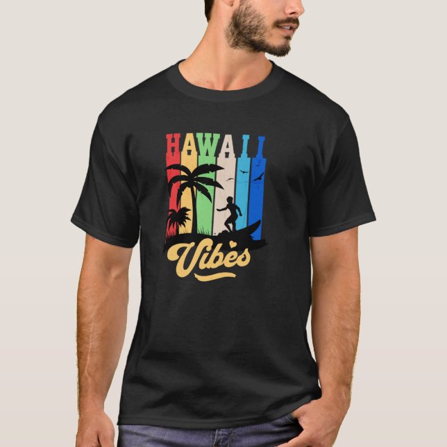 Camiseta Playa Retro Hawaii Vibes Surfing Beach Waves Sunse (Anverso)