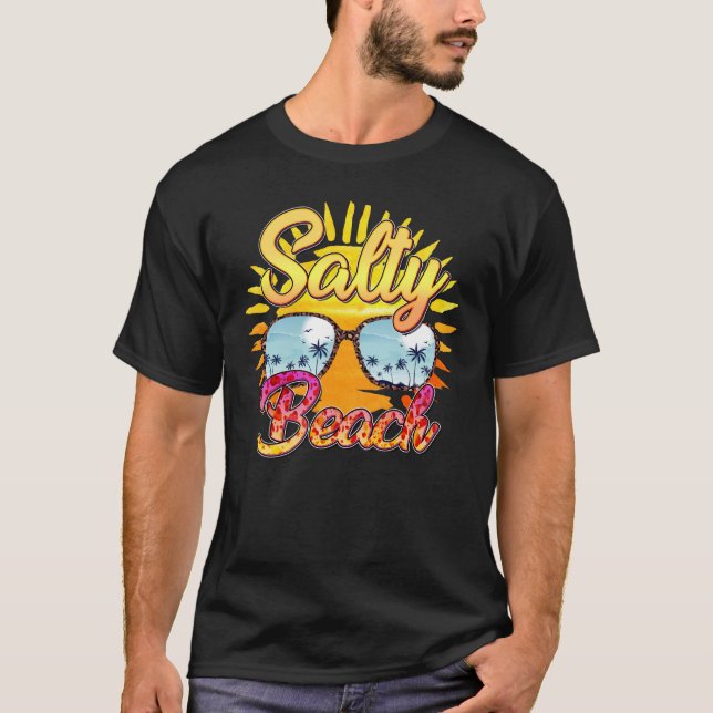 Camiseta Playa Salty | Sol tropical y árbol de palmas (Anverso)