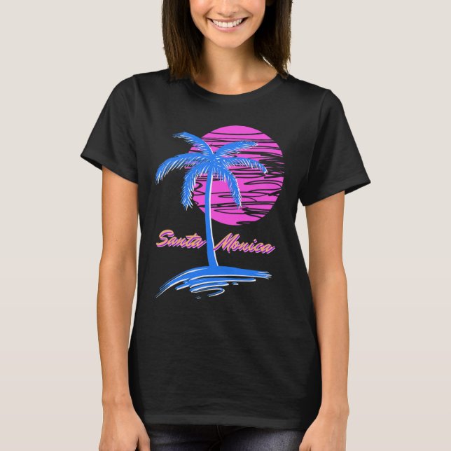 Camiseta Playa Santa Monica Outrun 80 Vaporwave estético (Anverso)