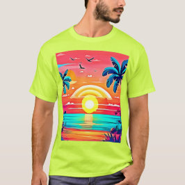 Camiseta Playa tropical con arcoiris