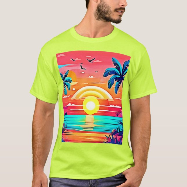 Camiseta Playa tropical con arcoiris (Anverso)