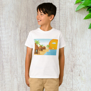 Camiseta Playa tropical con sombrillas de paja