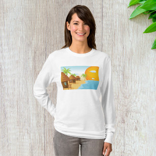 Camiseta Playa tropical con sombrillas de paja