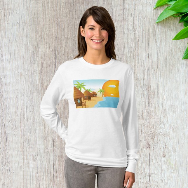 Camiseta Playa tropical con sombrillas de paja (Subido por el creador)
