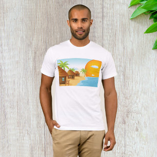 Camiseta Playa tropical con sombrillas de paja