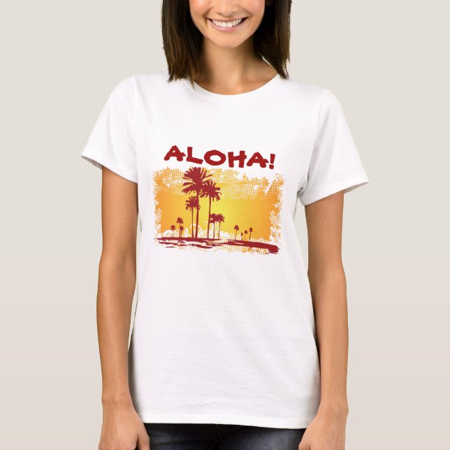 Camiseta Playa Tropical De ALOHA Con Palmeras (Anverso)