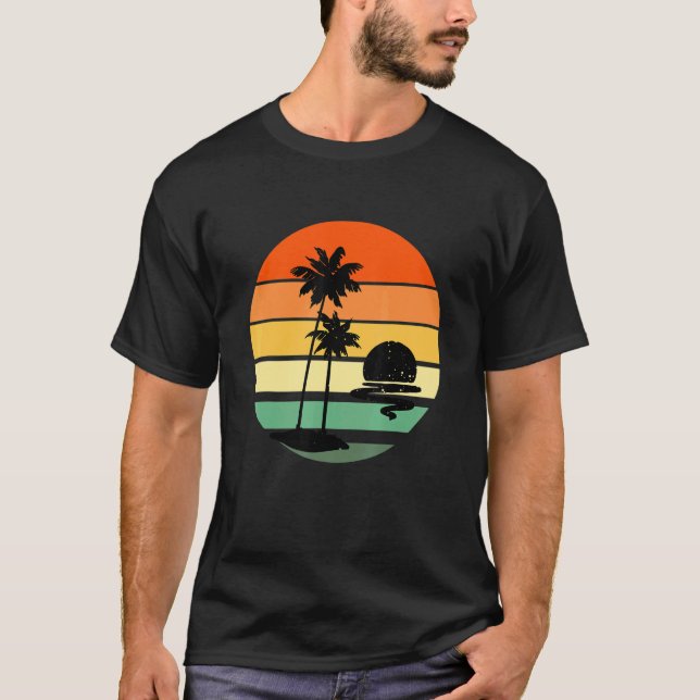 Camiseta Playa Tropical De Estilo Retro De Palmeras (Anverso)
