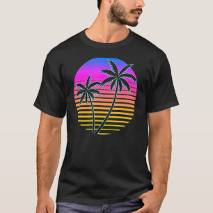 Camiseta Playa tropical retro de palmeras estilo Vinta de l