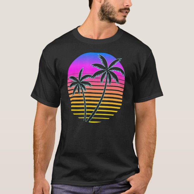 Camiseta Playa tropical retro de palmeras estilo Vinta de l (Anverso)