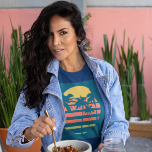 Camiseta Playa Tropical Retro Viaje de Palmeras Sunset Unis