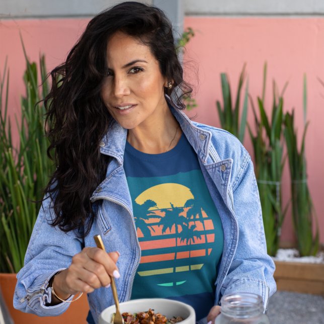 Camiseta Playa Tropical Retro Viaje de Palmeras Sunset Unis (Subido por el creador)