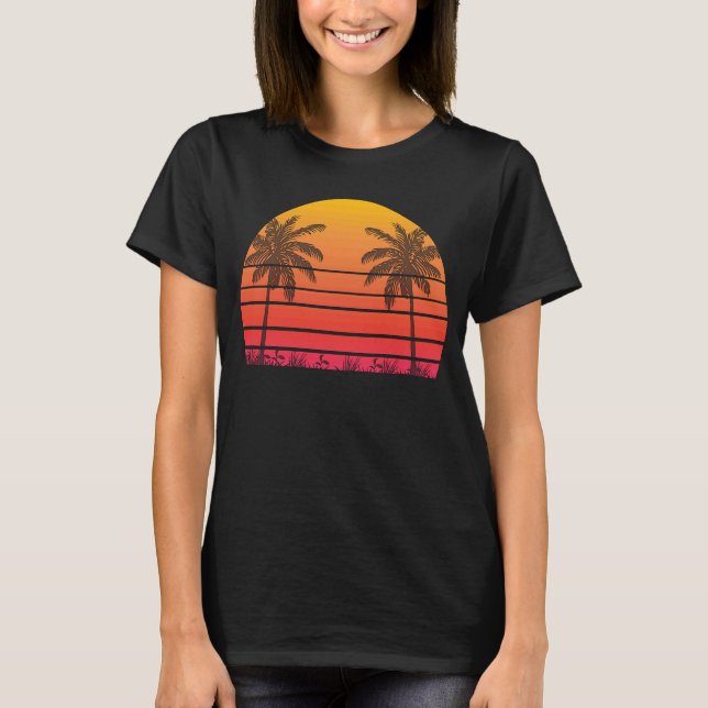 Camiseta Playa tropical Retro Vintage Sunset Coco Palm (Anverso)