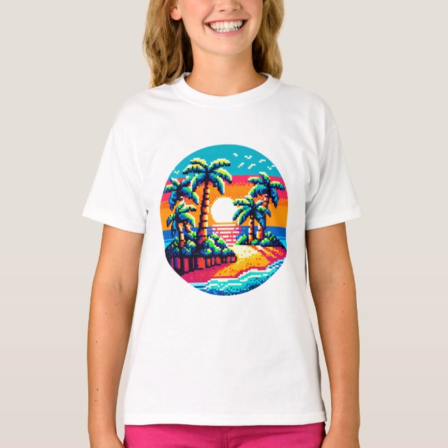 Camiseta Playa Tropical Sunset Relajante Paraíso de Arte Pi (Anverso)
