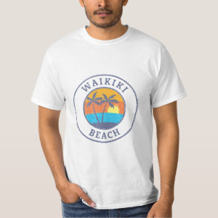Camiseta Playa Waikiki, Oahu Estilo Clásico Desgastado