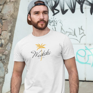 Camiseta Playa Waikiki, Oahu Estilo Vintage Minimalista