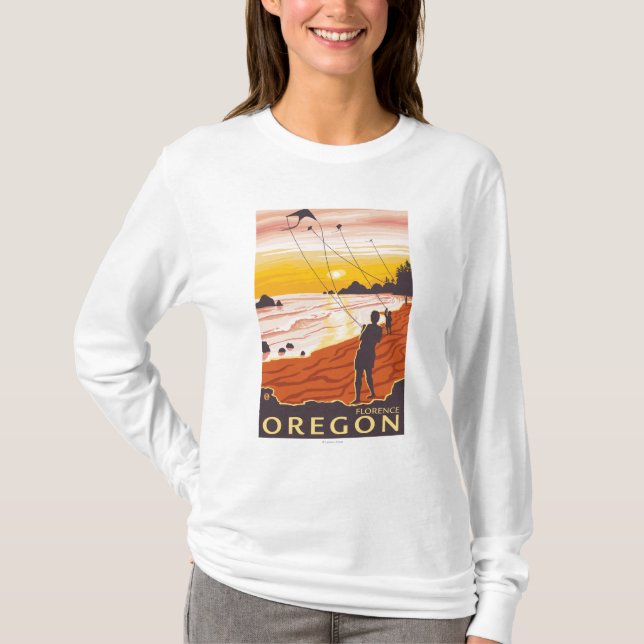 Camiseta Playa y cometas - Florencia, Oregon (Anverso)