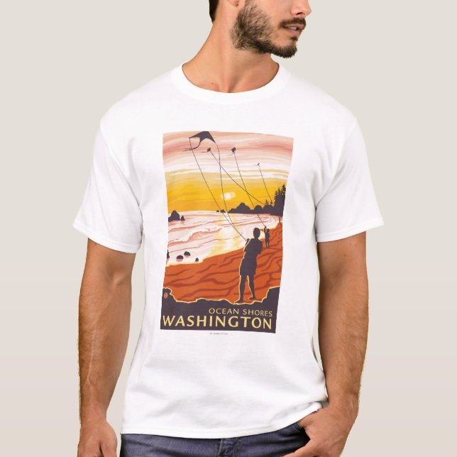 Camiseta Playa y cometas - orillas del océano, Washington (Anverso)