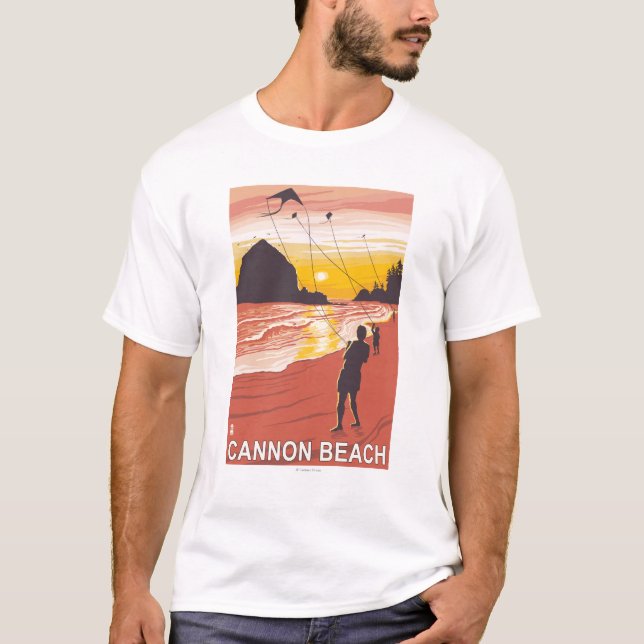 Camiseta Playa y cometas - playa del cañón, Oregon (Anverso)