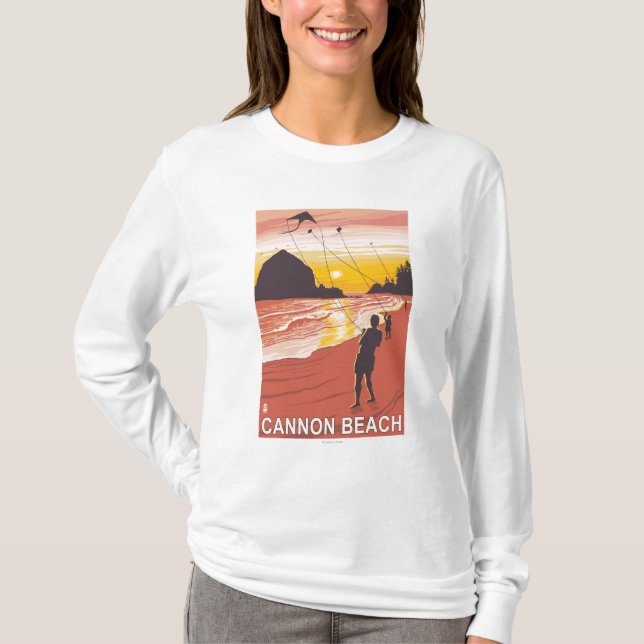 Camiseta Playa y cometas - playa del cañón, Oregon (Anverso)