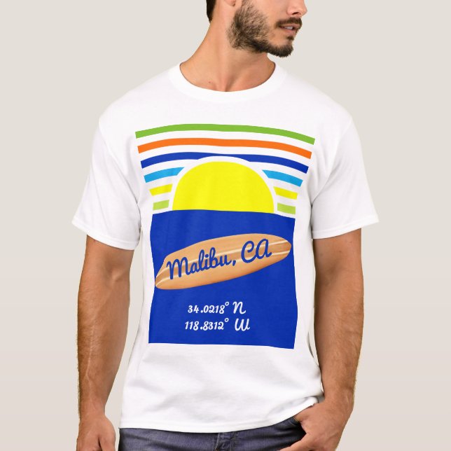 Camiseta Playa Zuma Malibu Ca Summer Strips Surfboard (Anverso)