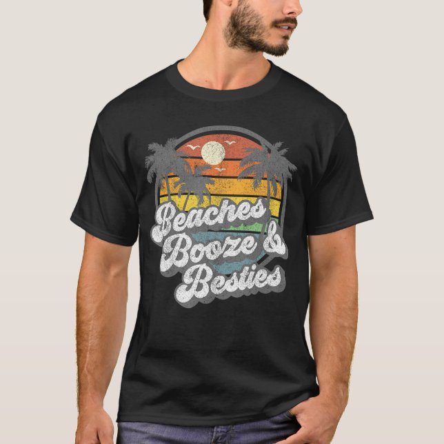 Camiseta Playas Booze y Besties divertidos Wo Retro 70 (Anverso)