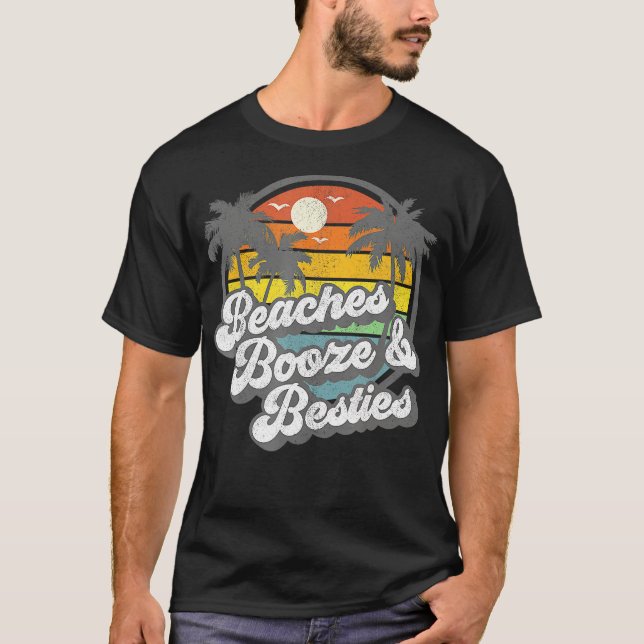 Camiseta Playas Booze y Besties divertidos Wo Retro 70 (Anverso)