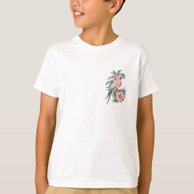 Camiseta Playas de veraneo de moda Parrot y Flores Hibiscus (Anverso)