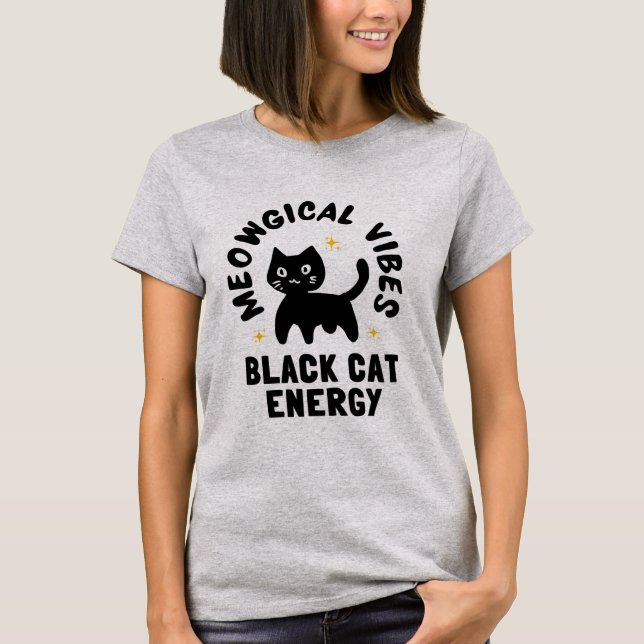 Camiseta Playful Black Cat Energy, Sparkling Feline design (Anverso)
