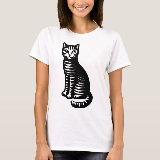 Camiseta Playful Cat Woodcut Style (Anverso)