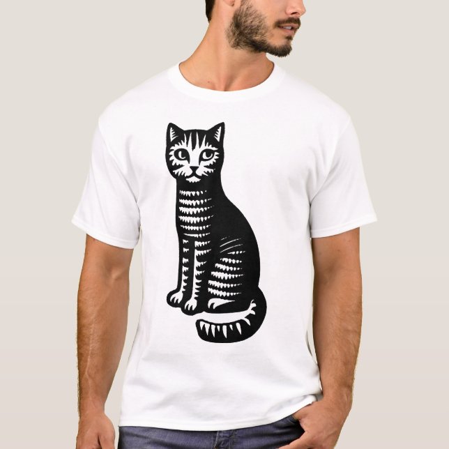 Camiseta Playful Cat Woodcut Style (Anverso)