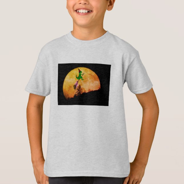 Camiseta Playful T-Rex Witch Halloween Tee | Niños divertid (Anverso)