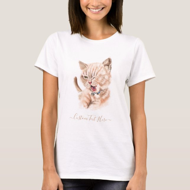 Camiseta Playful T-Shirt Happy Kitten - Custom Text (Anverso)