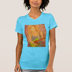 Camiseta playin popular del chica de la roca eléctrico