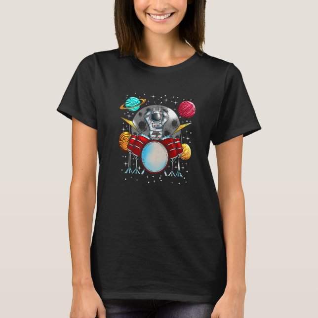 Camiseta Playing Instrument Space Planets Drummer Astronaut (Anverso)