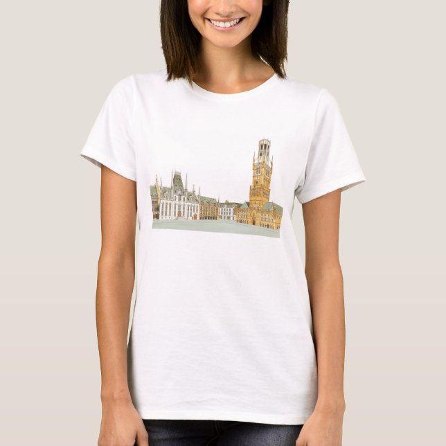 Camiseta Plaza del mercado. Brujas Bélgica (Anverso)
