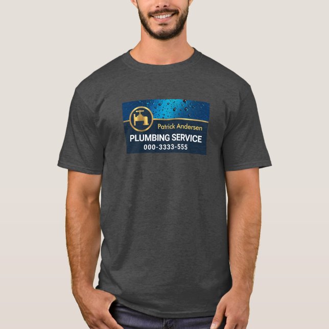 Camiseta Plomero de grifo de oro para agua azul profesional (Anverso)