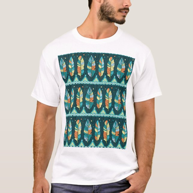 Camiseta Pluma colorida, patrón de textura interminable (Anverso)