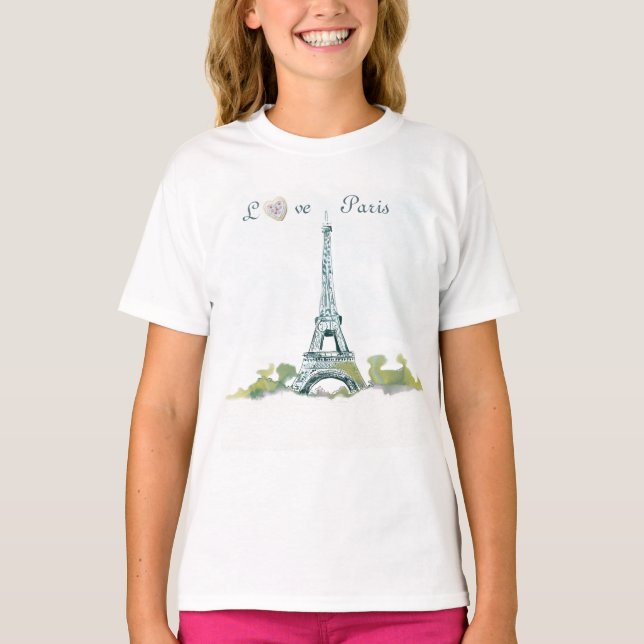 Camiseta Pluma de la Torre Eiffel y esbozo de tinta | Amar  (Anverso)