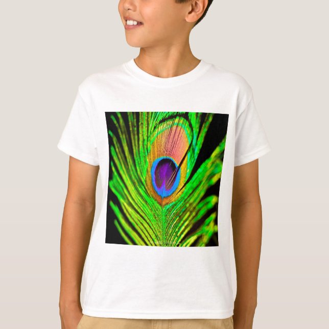 Camiseta Pluma de Pavo Real Colores Neón (Anverso)