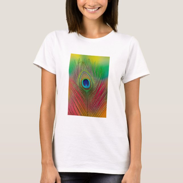 Camiseta pluma de pavo real de cerca (Anverso)
