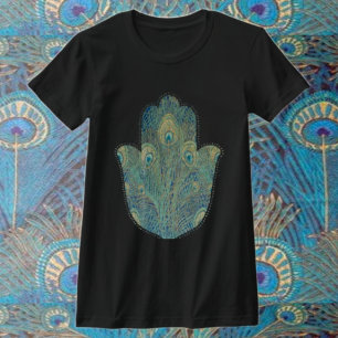 Camiseta Pluma de pavo real Hamsa Judaica Boho
