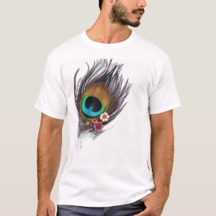 Camiseta Pluma de pavo real hiperrealista con patter floral