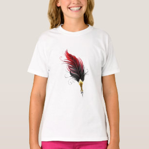 Camiseta Pluma de plumas rojas con nido de oro